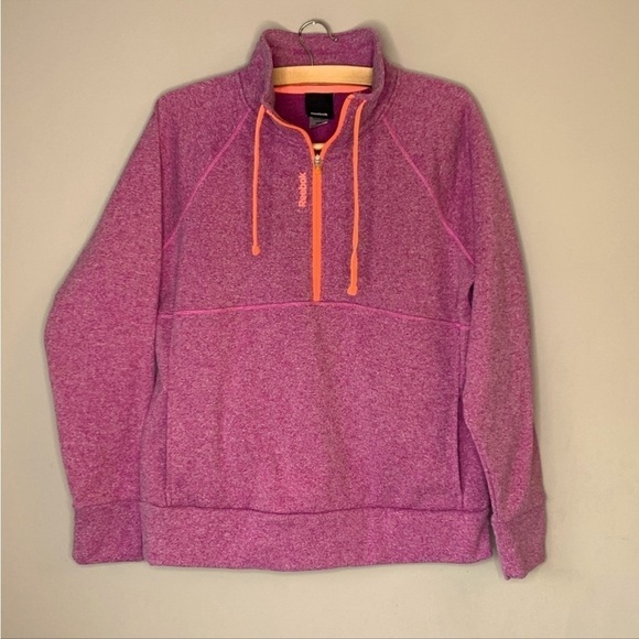 Reebok Purple Orange Pullover Quarter Zip Kangaroo Pocket Contrast Sweatshirt M - Picture 1 of 11